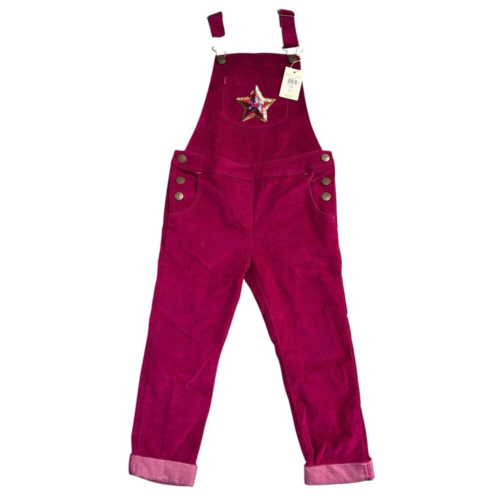 Boden Overalls Shocking Pink Velvet Overalls Sequin Star Girls 5-6Y NEW